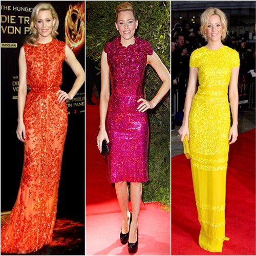 Elizabeth Banks in Elie Saab, Marc Jacobs, and Bill Blass