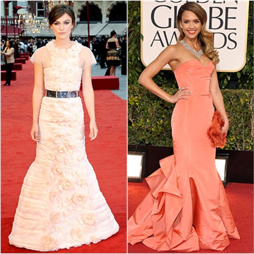 Keira's gown by Chanel; Jessica's gown by Oscar de la Renta, purse by Roger Vivier