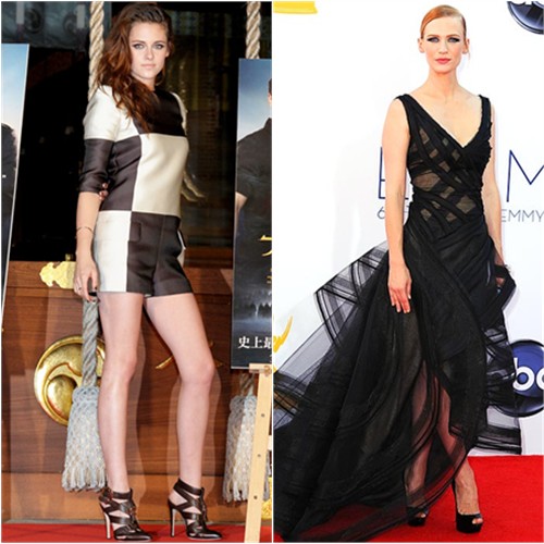 Kristen's romper by Louis Vuitton, shoes by Brian Atwood; January's gown by Zac Posen