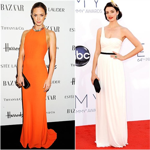 Emily's gown and purse by Alexander McQueen; Jessica's gown by Jason Wu