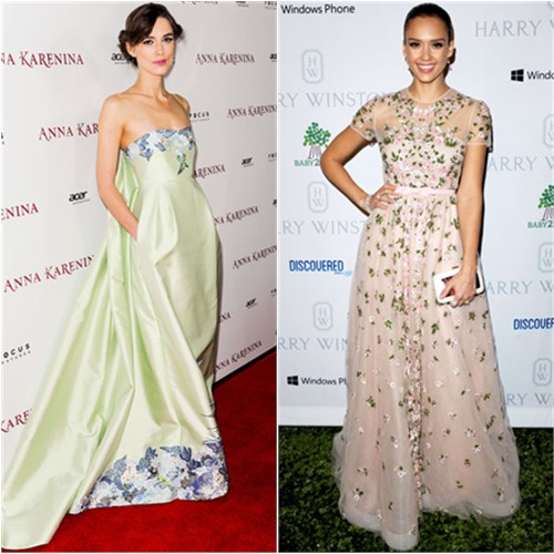 Keira's gown by Erdem; Jessica's gown by Valentino, purse by Roger Vivier