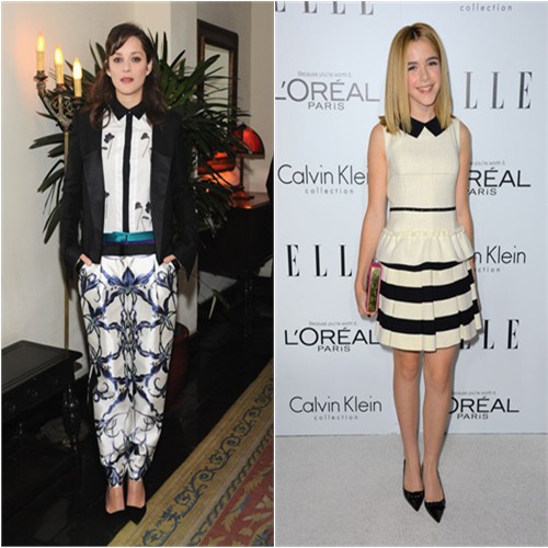 Marion's jacket, blouse, and pants by Prabal Gurung; Kiernan's dress by Moschino, purse by Olympia Le-Tan, shoes by Jimmy Choo