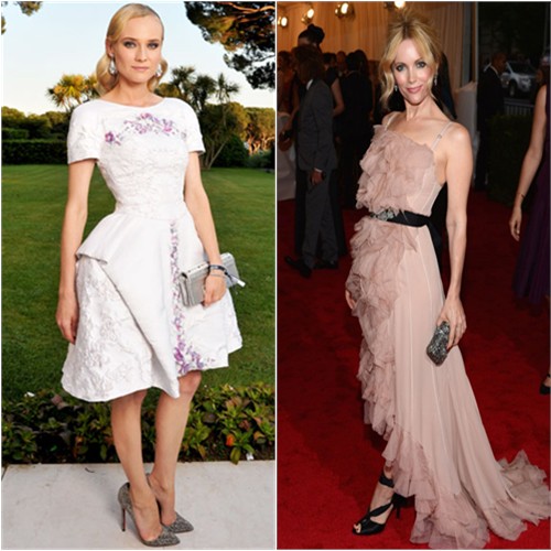 Diane's dress by Chanel, shoes by Christian Louboutin; Leslie's gown by Nina Ricci