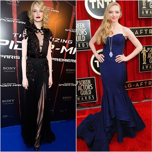 Emma's gown by Gucci, shoes by Christian Louboutini; Amanda's gown by Zac Posen