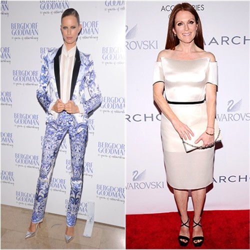 Karolina's suit by Roberto Cavalli, shoes by Christian Louboutin; Julianne's dress by Calvin Klein