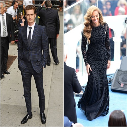 Andrew's suit by Gucci; Beyonce's gown by Emilio Pucci
