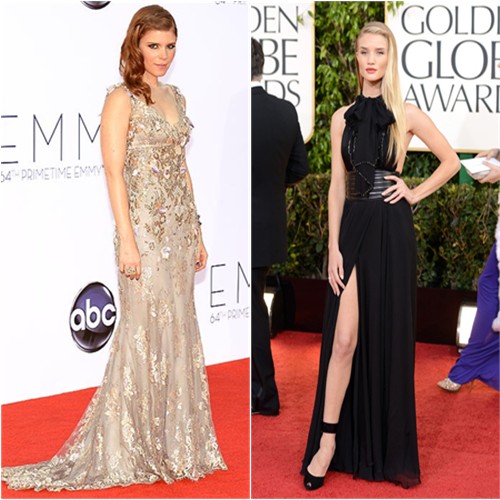 Kate's gown by Badgley Mischka; Rosie's gown and shoes by Saint Laurent