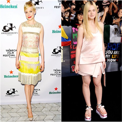 Michelle's dress by Giambattista Valli; Elle's dress and shoes by Prada