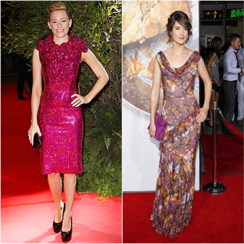 Elizabeth's dress by Marc Jacobs, shoes by Walter Steiger; Cobie's gown by Alberta Ferretti