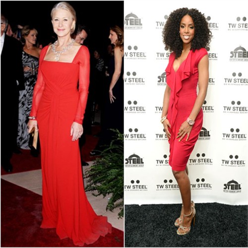 Helen's gown by Escada, purse by Tory Burch; Kelly's dress by Alexander McQueen