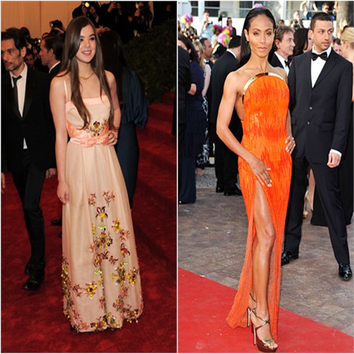 Hailee's gown by Miu Miu; Jada's gown by Atelier Versace, shoes by Jimmy Choo