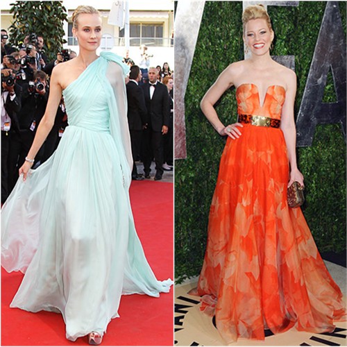 Diane's gown by Giambattista Valli; Elizabeth's gown and purse by Alexander McQueen