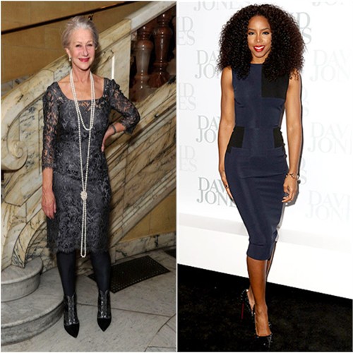 Helen's dress by Dolce & Gabbana; Kelly's dress by Victoria Beckham, shoes by Christian Louboutin