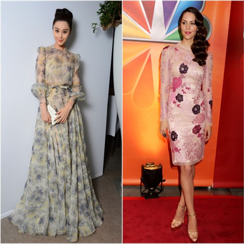 Fan's gown by Valentino, purse by Salvatore Ferragamo; Katharine's dress by Dolce & Gabbana, shoes by Charlotte Olympia