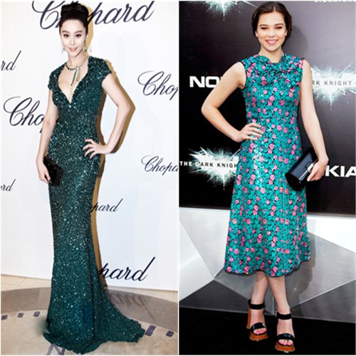 Fan's gown by Elie Saab, purse by Salvatore Ferragamo; Hailee's dress, purse, and shoes by Marc Jacobs