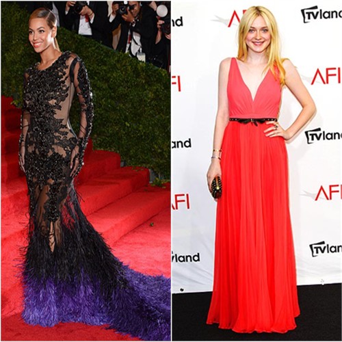 Beyonce's gown by Givenchy; Dakota's gown, purse, and shoes by Gucci