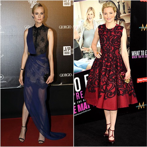 Diane's gown by Jason Wu; Elizabeth's dress, purse, and shoes by Alexander McQueen