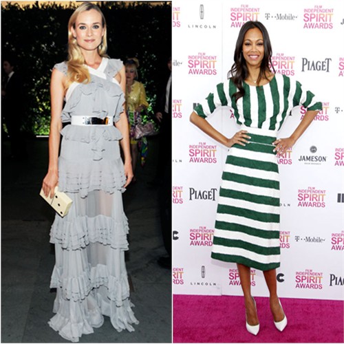 Diane's gown by Prabal Gurung, purse by Charlotte Olympia; Zoe's dress by Dolce & Gabbana, shoes by Casadei