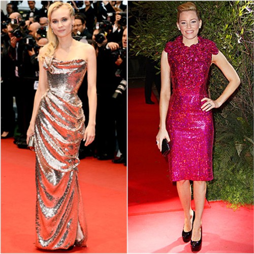 Diane's gown by Vivienne Westwood, purse by Jimmy Choo; Elizabeth's dress by Marc Jacobs, shoes by Walter Steiger