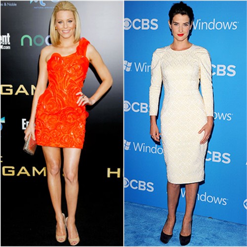 Elizabeth's dress by Atelier Versace, shoes by Jimmy Choo; Cobie's dress by Temperley London, shoes by Jimmy Choo