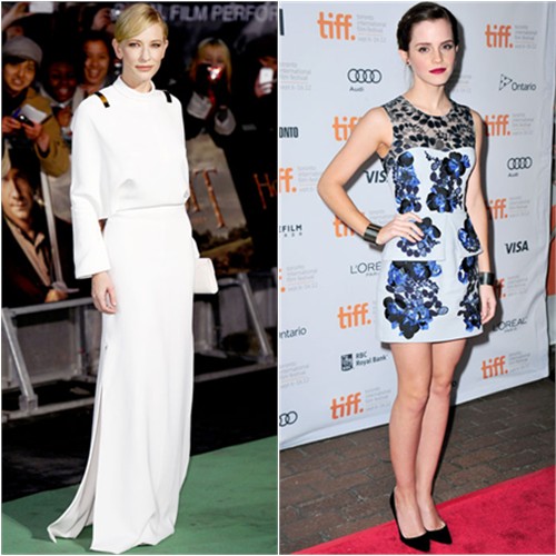 Cate's gown by Givenchy; Emma's dress by Erdem