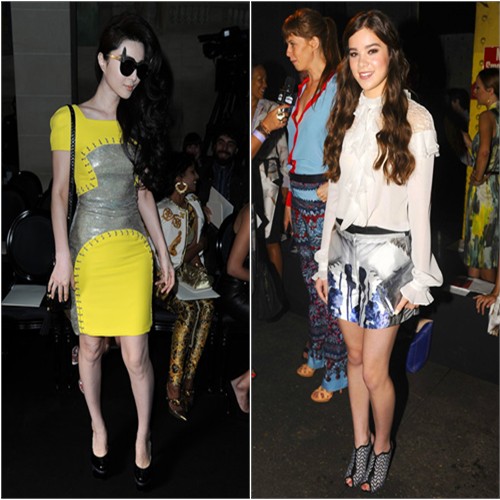 Fan's dress, purse, and shoes by Versace; Hailee's top and shorts by Prabal Gurung