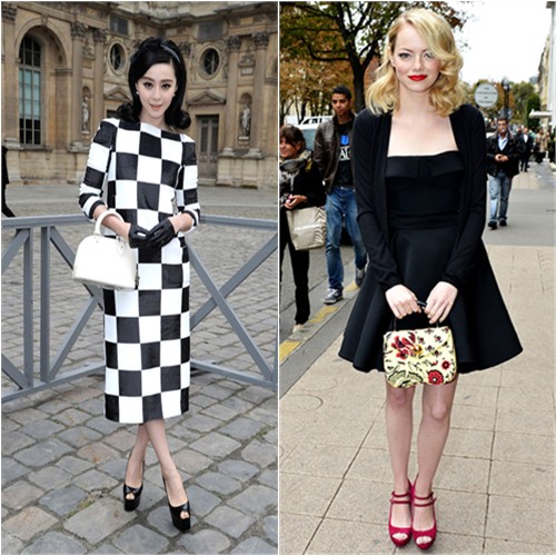 Fan's dress and purse by Louis Vuitton; Emma's dress and purse by Miu Miu