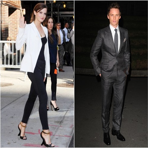 Emma's pants by J. Brand; Eddie's suit and Emma's shoes by Tom Ford