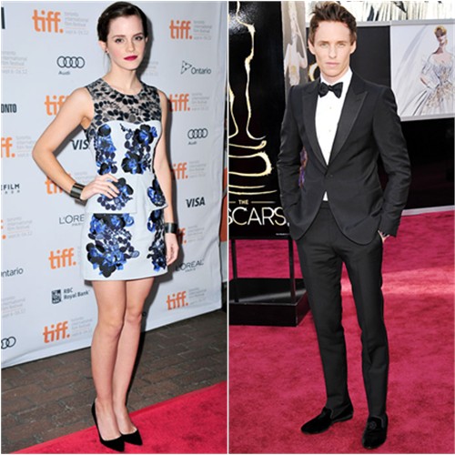 Emma's dress by Erdem; Eddie's tuxedo by Alexander McQueen