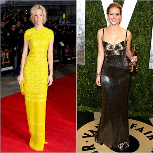 Elizabeth's gown by Bill Blass, purse by Judith Leiber; Jennifer's gown by Calvin Klein