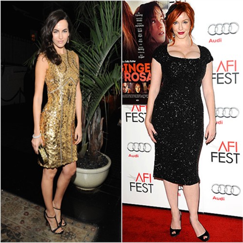 Camilla's dress by Monique Lhuillier, purse by Edie Parker; Christina's dress by L'Wren Scott, shoes by Jimmy Choo