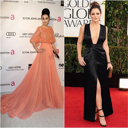 Fan's gown by Elie Saab, purse by Roger Vivier; Katharine's gown by Theyskens' Theory, purse by Oroton