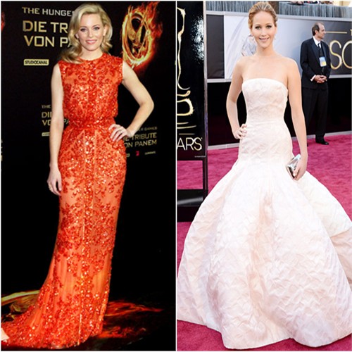 Elizabeth's gown by Elie Saab; Jennifer's gown by Christian Dior, purse by Roger Vivier