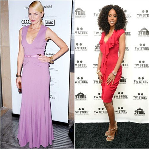 Naomi's gown by Elie Saab; Kelly's dress by Alexander McQueen