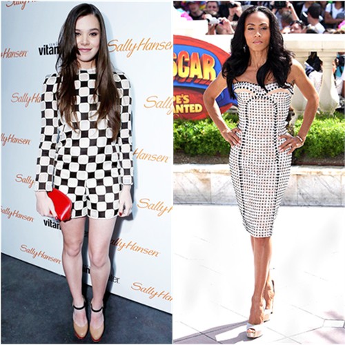 Hailee's romper and purse by Louis Vuitton; Jada's dress by Versace, shoes by Salvatore Ferragamo