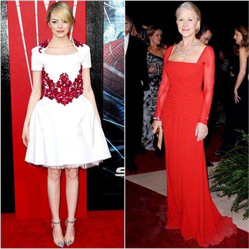 Emma's dress by Chanel, shoes by Christian Louboutin; Helen's gown by Escada, purse by Tory Burch