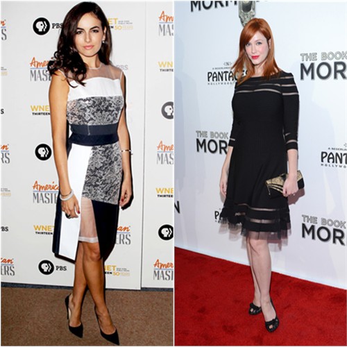 Camilla's dress by Preen, shoes by Jimmy Choo; Christina's dress by Tadashi Shoji, purse by Jimmy Choo