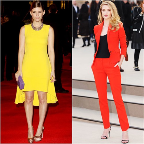 Kate's dress by Christian Dior, purse by Nancy Gonzalez, shoes by Giuseppe Zanotti; Rosie's suit by Burberry, shoes by Manolo Blahnik