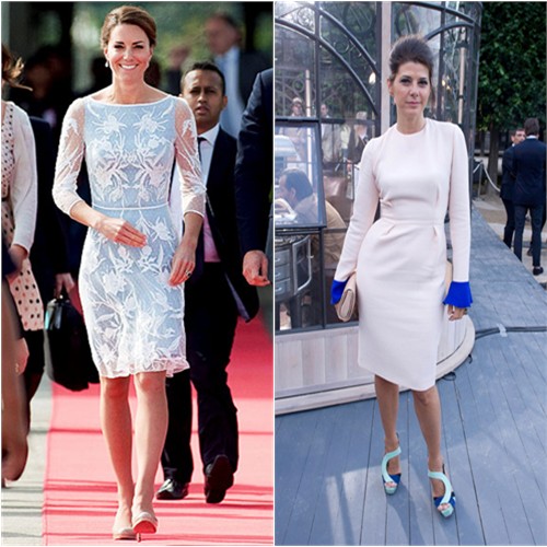 Duchess Kate's dress by Temperley London, shoes by L.K. Bennett; Marisa's dress by Roksanda Ilincic, shoes by Aperlai