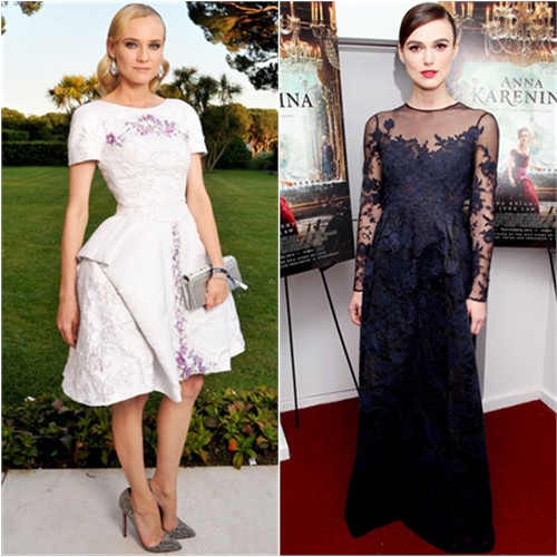 Diane's dress by Chanel, shoes by Christian Louboutin; Keira's gown by Valentino