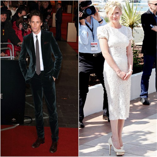 Eddie's suit by Burberry Prorsum; Kirsten's dress by Dolce & Gabbana, shoes by Charlotte Olympia