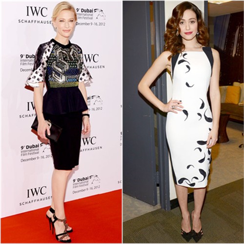 Cate's dress by Peter Pilotto, purse and shoes by Roger Vivier; Emmy's dress by Andrew Gn, shoes by Jimmy Choo