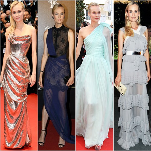 1. gown by Vivienne Westwood, purse by Jimmy Choo 2. gown by Jason Wu 3. gown by Giambattista Valli 4. gown by Prabal Gurung, purse by Charlotte Olympia