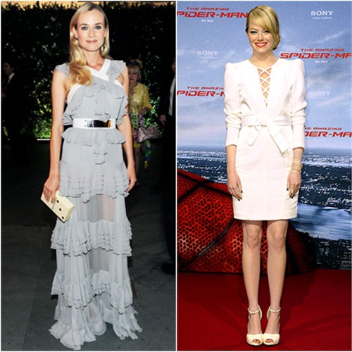 Diane's gown by Prabal Gurung, purse by Charlotte Olympia; Emma's dress by Andrew Gn, shoes by Christian Louboutin