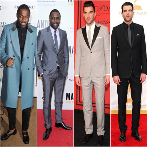 Idris Elba in Prada; Zachary Quinto in Todd Snyder and Givenchy