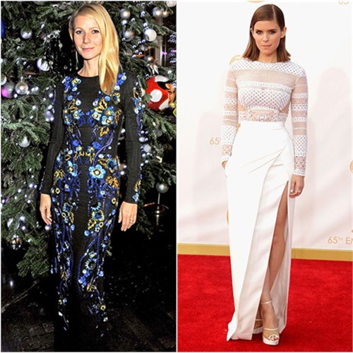 Gwyneth's gown by Matthew Williamson; Kate's gown by J. Mendel, shoes by Charlotte Olympia