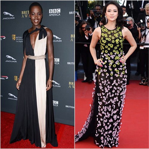 Lupita's gown by Lanvin; Zhang's gown by Christian Dior