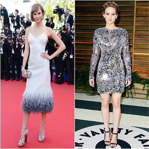 Karlie's dress by Louis Vuitton; Jennifer's dress by Tom Ford