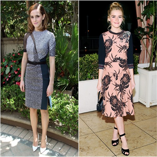 Emma's dress by Antonio Berardi; Kiernan's dress, purse, and shoes by Prada