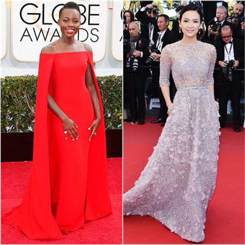 Lupita's gown by Ralph Lauren; Zhang's gown by Elie Saab